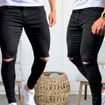 Calça Jeans Masculina Skinny Rasgada Lycra Elastano Destroyed Linha Premium