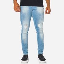 Calça Jeans Masculina Slim Destroyed Casual Premium Azul