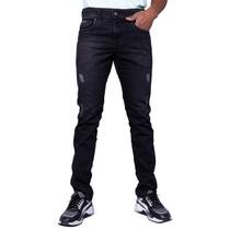 Calca Jeans Masculina Slim Lycra Preta E Detalhes Em Puídos
