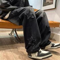 Calça Jeans Masculina Solta com Bordado Gótico - Estilo Hip Hop Y2K