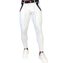 Calça Jeans Masculina Super Skinny Branca Bicolor Cordão