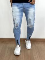 Calça Jeans Masculina Super Skinny Clara Destroyed Com Zíper