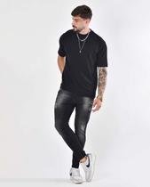 Calça Jeans Masculina Super Skinny com Rasgo Na Perna 22168 Preto