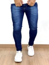 Calça Jeans Masculina Super Skinny Escura Sem Rasgo Detalhes