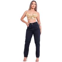 Calça jeans Mom Feminina Cintura Alta e Detalhes Rasgado com Bolso Linha Premium - Delute