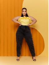 Calça Jeans Mom Plus Size Cintura Alta Premium Grafite