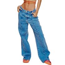 Calça Jeans Myft Wide Leg S High V23 Azul Feminino