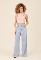 Calça Jeans Pantalona Com Prega