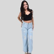 Calça jeans pantalona destroyed infantil juvenil 10 ao 16