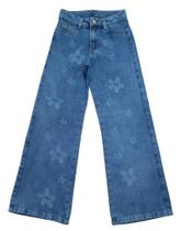 Calça Jeans Pantalona Feminina Meninas Juvenil Laser Estrelas de 10 Ao 16 (6227)