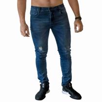 Calça Jeans Plano A Super Slim Com Puído Discreto Azul