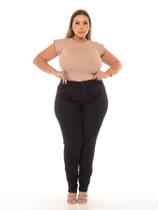 Calça jeans plus feminina preta lisa de qualidade premium