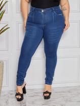 Calça jeans plus premium puida cos alto levanta bumbum laycra
