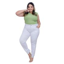 Calça Jeans Plus Size Branca Feminina Com Bolsos Tecido Premium Estilo Casual - Denim Club