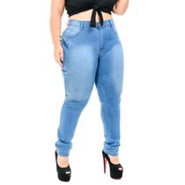 Calça Jeans plus size feminina cintura alta clara