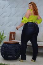 Calça Jeans Plus Size Feminina Cintura Alta Com Cós Modelador