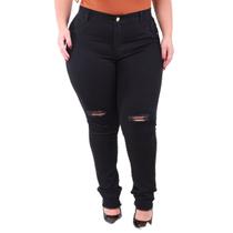 Calça jeans plus size preta com rasgo no joelho Calça jeans plus size preta com rasgo no joelho