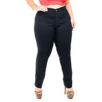 Calça Jeans plus size preta skinny feminina cintura alta