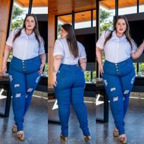 Calça Jeans Plus size tamanho 48 ao 66 Clara Rasgada 4 botoes Cos alto lycra