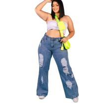 Calça Jeans Plus Size Wide Leg Feminina Tendência