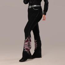 Calça Jeans Preta Feminina Flare Bordada American Moda Country Sessions Cintura Alta Texas Ranch Calça Jeans Preta Feminina Flare Bordada American Moda Country Sessions Cintura Alta Texas Ranch