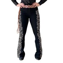Calça Jeans Preta Feminina Moda Country Detalhada Brilhos Dourados Texas Ranch Jeans Loja e Fábrica