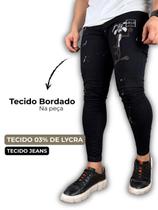 Calça Jeans Preta Super Skinny Masculina Estampa 4k Calça Jeans Preta Super Skinny Masculina Estampa 4k