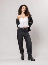 Calca Jeans Preto Estonado Feminina Mulher Larga Pantalona Reta Balão Estilosa Ana Castela Virginia