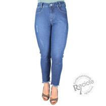 Calça Jeans R7Jeans Feminina Tradicional Cintura Média Destroyde Used Puído