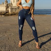 Calça Jeans Rasgada a Laser Feminina Com Estilo Casual Básico Destroyerd Calça Jeans Rasgada a Laser Feminina Com Estilo Casual Básico Destroyerd