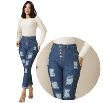 Calça Jeans Recorte Reto Mom Moda Feminina Cintura Alta Dins