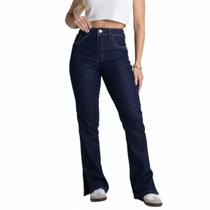 Calça Jeans Reta Com Abertura Lateral Feminina Sawary - 282650 Calça Jeans Reta Com Abertura Lateral Feminina Sawary - 282650