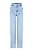 Calça Jeans Reta com Recortes frontais