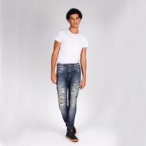 Calça Jeans RockeSoda Masculina Skinny Destroyed Casual