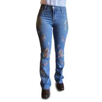 Calça Jeans Rodeio Feminina Bordada Carpinteira Azul Country