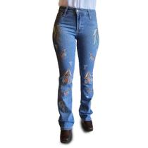 Calça Jeans Rodeio Feminina Bordada Carpinteira Azul Country Calça Jeans Rodeio Feminina Bordada Carpinteira Azul Country