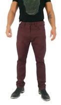Calça Jeans Sarja Masculina Colorida Bordo, Premium Slim Fit Com Elastano