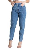 Calça Jeans Sawary Mom Brilho Bordado - 283584 AZUL 42 Calça Jeans Sawary Mom Brilho Bordado - 283584 AZUL 42