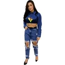 Calça jeans sawary mom rasgada estilo blogueira azul