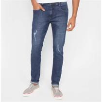 Calca jeans skinny 5pckts stone puido azul escuro aramis