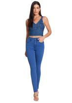 Calça jeans skinny chapa barriga com bordado lunender 20534