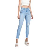 Calça Jeans Skinny Cintura Média Com Puídos Dzarm