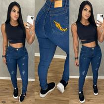 Calça Jeans Skinny com Bordado Cintura Alta com Lycra Pimenta Doce Original