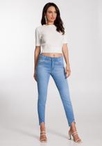 Calça jeans skinny cropped com detalhe barra lunender 20630