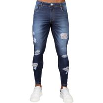 Calça Jeans Skinny Destroyed Rasgada Azul Escuro Masculina - CODI JEANS