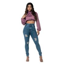Calça Jeans Skinny detalhes destroyed Azul - 803