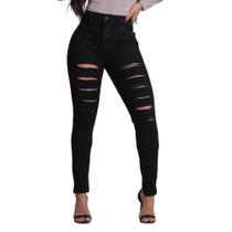 Calça Jeans Skinny Feminina Cintura Alta Rasgos Perna Moda - LD Jeans