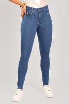 Calça Jeans Skinny Feminina Cintura No Lugar Azul Médio