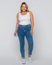 Calça Jeans Skinny Feminina Plus Size Cintura Alta Botão Duplo 22632 Média
