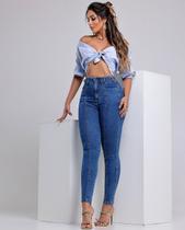 Calça jeans skinny hot feminina cintura alta com cinto